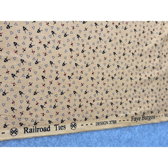 Vintage Railroad Ties Beige Fabric 19x45" by Faye Burgos with Geometric Triangle - Picture 2 of 6